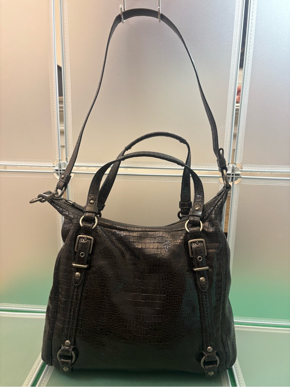 Coach Black Croc Leather Satchel Shoulder Bag Crossbody